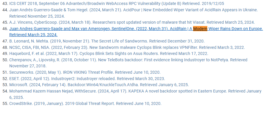 MITRE ATT&CK Sandworm references related to modem targeting